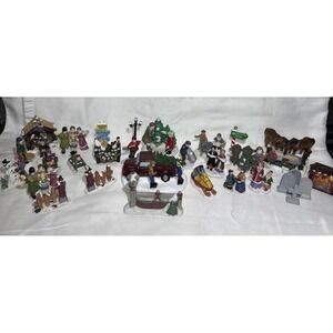 Large Vintage Christmas Village Accessories Lot 30 Pieces People Animals & More!
